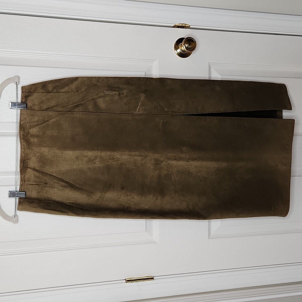 Vintage The J. Peterman Co. leather sage green fitted pencil skirt western 90s